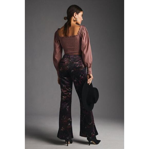 NWT Anthropologie Scotch & Soda Velvet Flare Floral Trousers Pant Size 24 - Picture 3 of 14